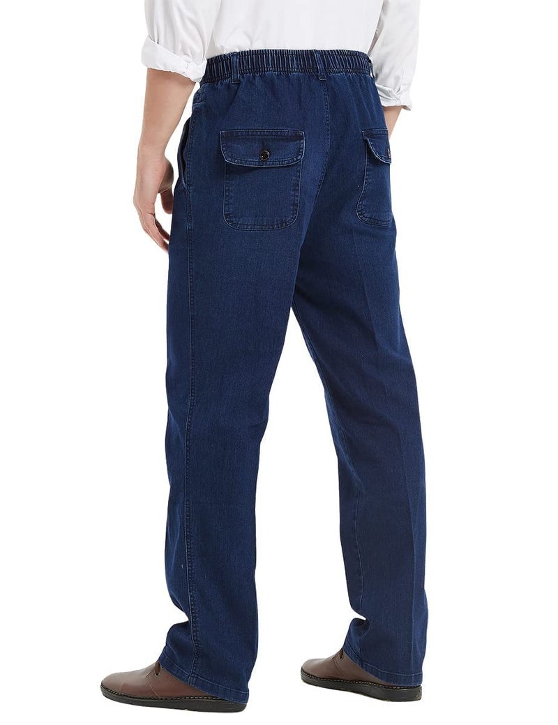 IDEALSANXUN Elastic Waist Jeans for Men Loose Fit Elastic Waist Pants Stretch Boot Cut Denim Jeans (Dark Blue, 38x32) - Image 4